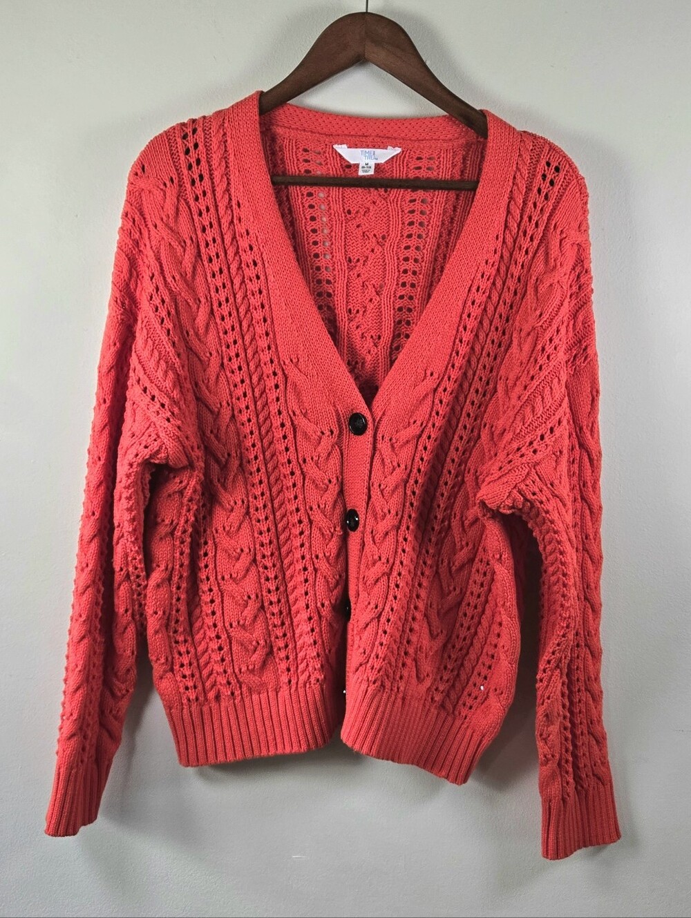 Cable Knit Cardigan Sweater in Red Size Medium